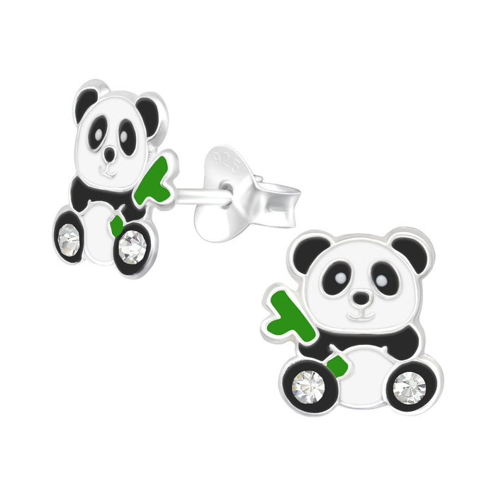 Joy|S - Zilveren panda oorbellen - 8 x 9 mm