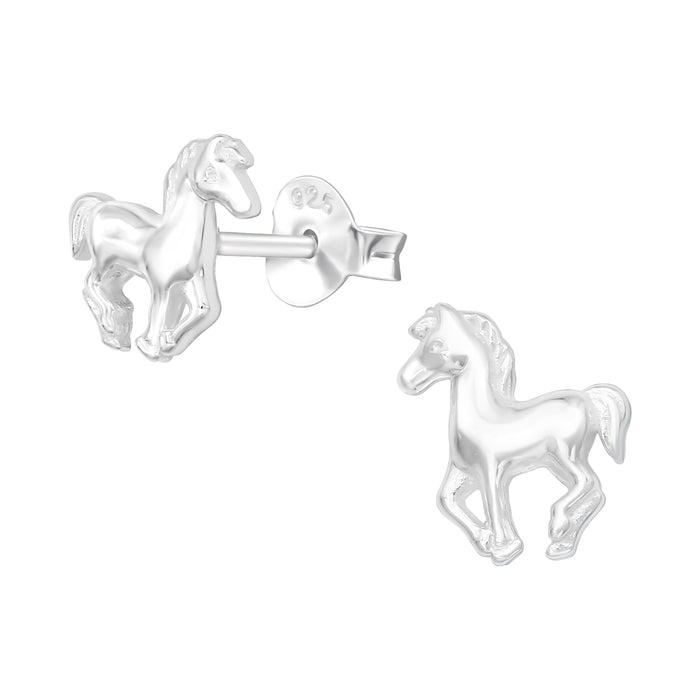 Joy|S - Zilveren paard oorbellen - 6 x 7 mm - massief egaal zilver - veulen kinderoorbellen