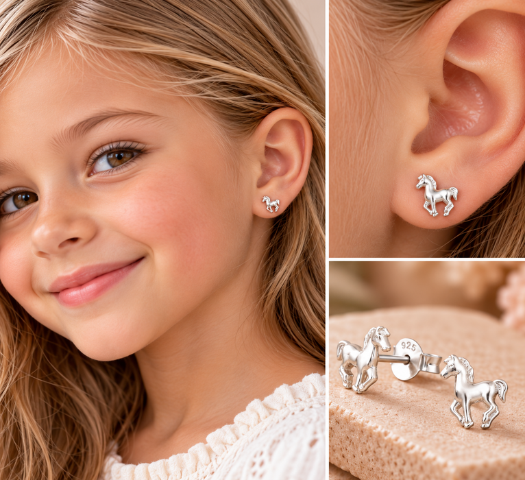 Joy|S - Zilveren paard oorbellen - 6 x 7 mm - massief egaal zilver - veulen kinderoorbellen