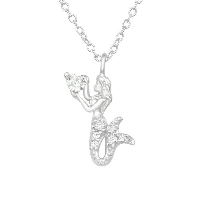 Joy|S - Zilveren zeemeermin hanger met ketting - hartje - zirkonia - 45 cm