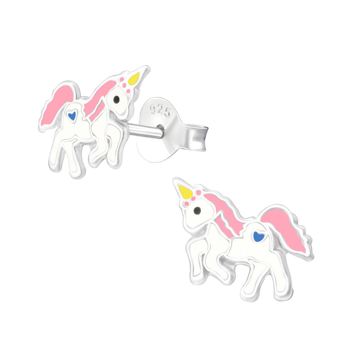 Joy|S - Zilveren eenhoorn oorbellen - 10 x 7 - unicorn