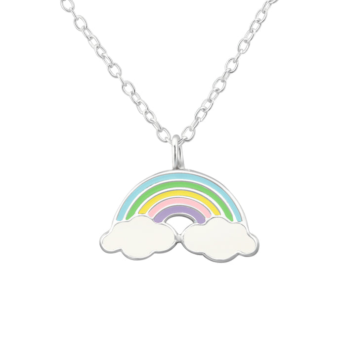Joy|S - Zilveren regenboog hanger met ketting - pastel kleurtjes