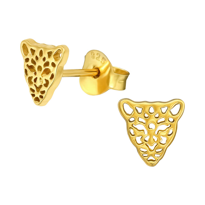 Joy|S - Zilveren luipaard oorbellen - 6 mm oorknoppen - panter / tijger - goudplating