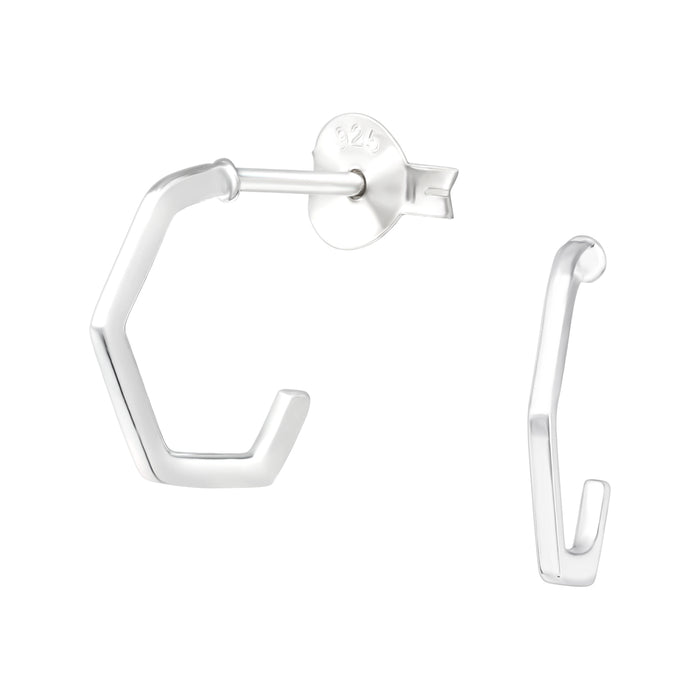 Joy|S - Zilveren hoekige oorbellen - hexagon oorringen stud - 11 mm - sterling zilver 925