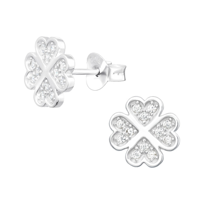 Joy|S - Zilveren klaver oorbellen - klavertje vier - 8 mm - zirkonia