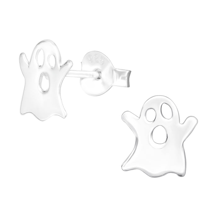 Joy|S - Zilveren spook oorbellen - 7 x 8 mm - egaal zilver - halloween oorknoppen