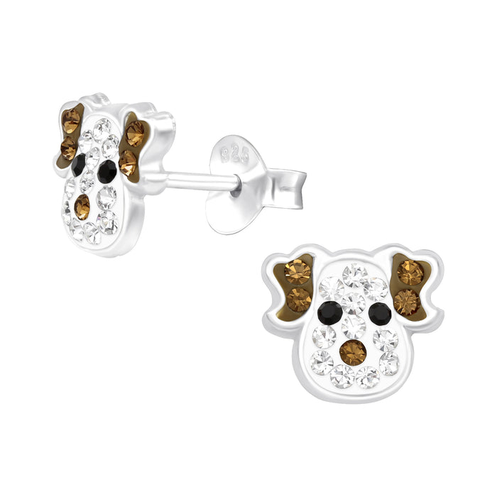 Joy|S - Zilveren hond oorbellen - 8 x 7 mm - kristal
