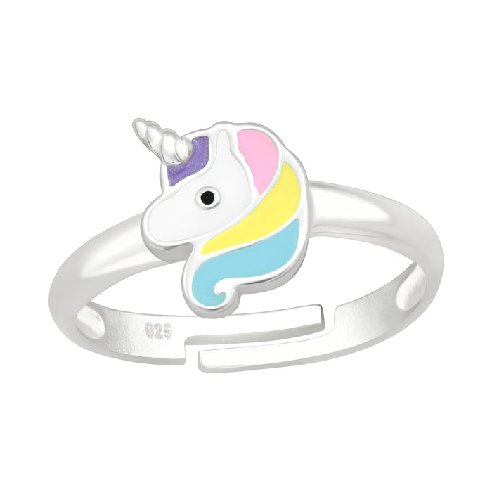 Joy|S - Zilveren eenhoorn ring - unicorn pastel - verstelbaar voor kinderen