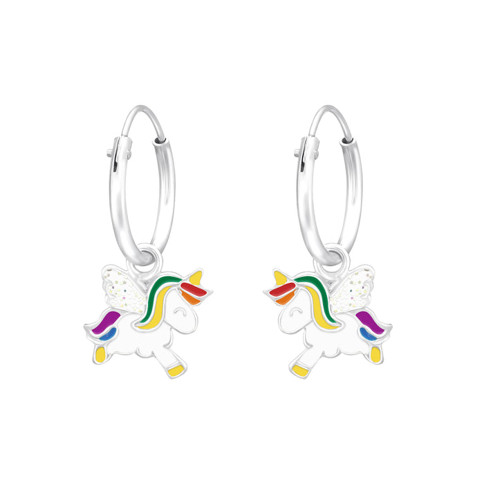 Joy|S - Zilveren eenhoorn bedel oorbellen - glitter vleugeltjes - unicorn oorringen