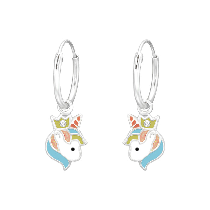 Joy|S - Zilveren eenhoorn oorbellen - met kroontje - unicorn oorringen - kristal