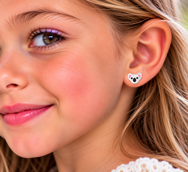 Joy|S - Zilveren koala oorbellen - 8 x 5 mm - zilver met roze oortjes - sterling zilver 925 - kinderoorbellen