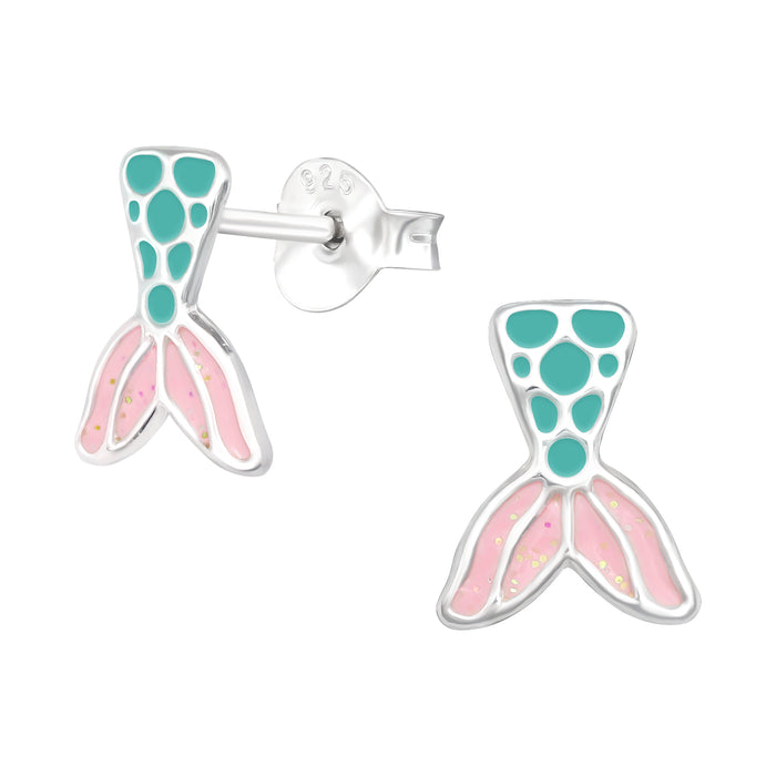 Joy|S - Zilveren zeemeermin staart oorbellen - 8 x 9 mm - roze turquoise