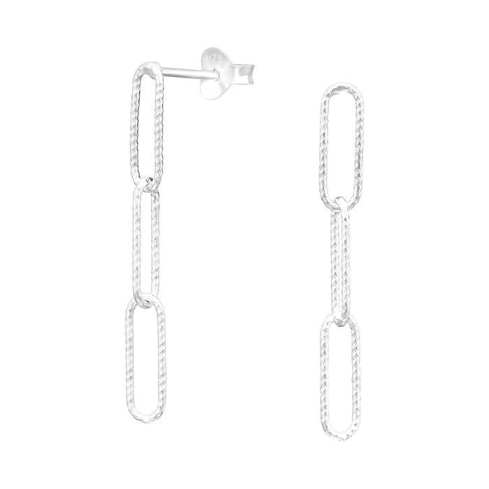 Joy|S - Zilveren paperclip link schakel oorbellen - stud - 3.7 mm x 30 mm