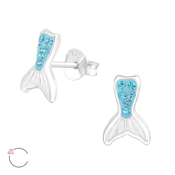 Joy|S - Zilveren zeemeermin staart oorbellen - La Crystale blauw