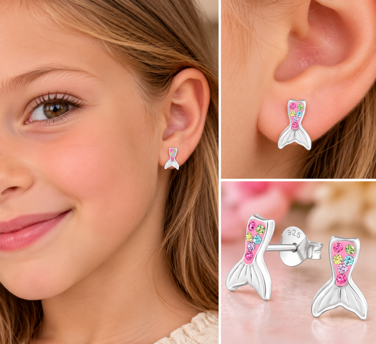 Joy|S - Zilveren zeemeermin staart oorbellen - La Crystale multicolor