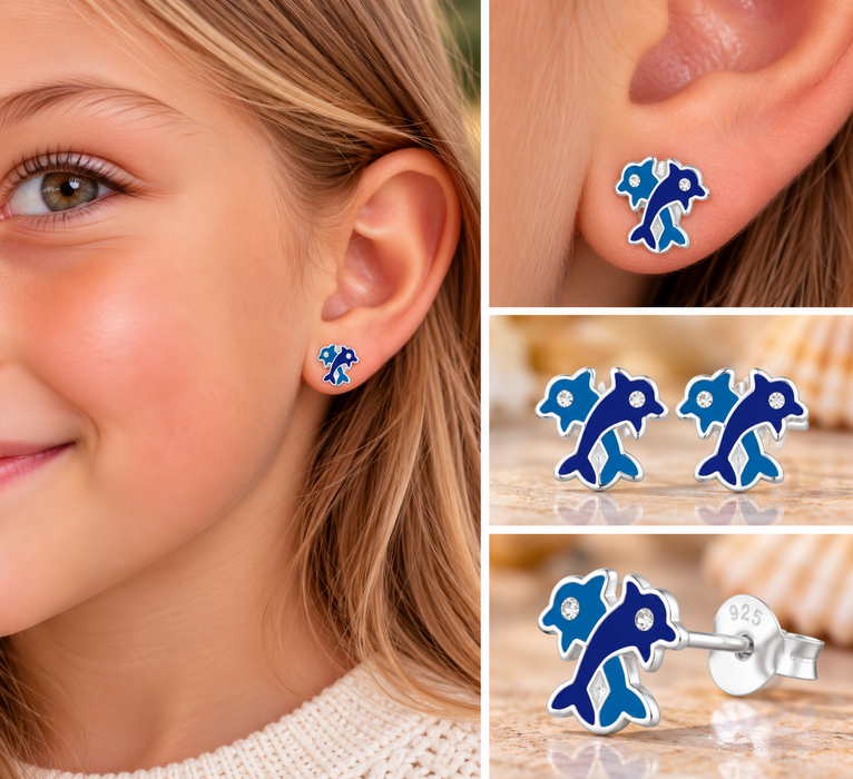 Joy|S - Zilveren dolfijn oorbellen - 2 dolfijnen - 10 x 8 mm