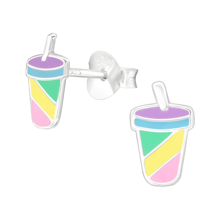 Joy|S - Zilveren milkshake beker oorbellen - 5 x 8 mm - multicolor