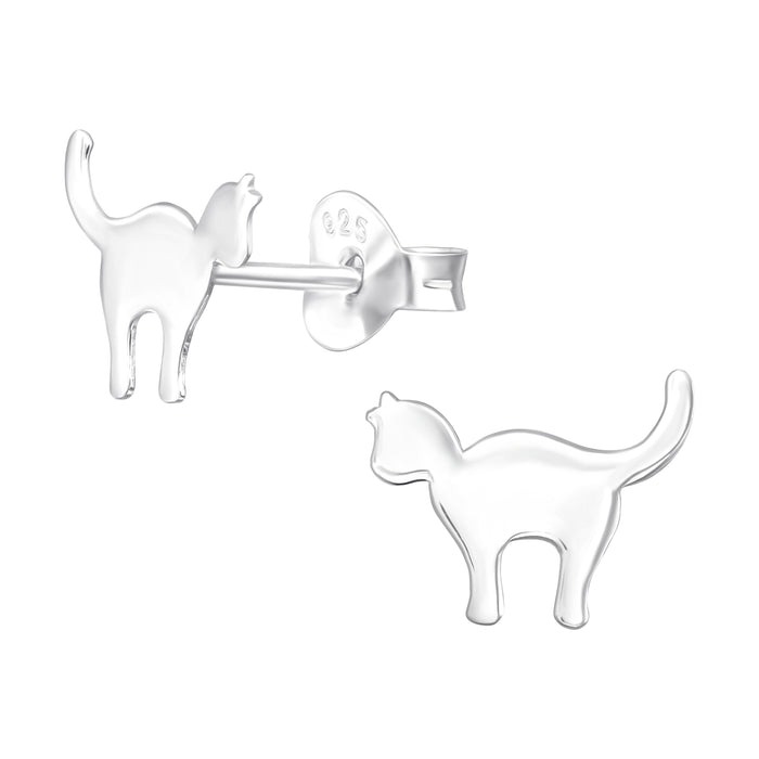 Joy|S - Zilveren kat poes oorbellen - 9 x 7 mm - egaal zilver