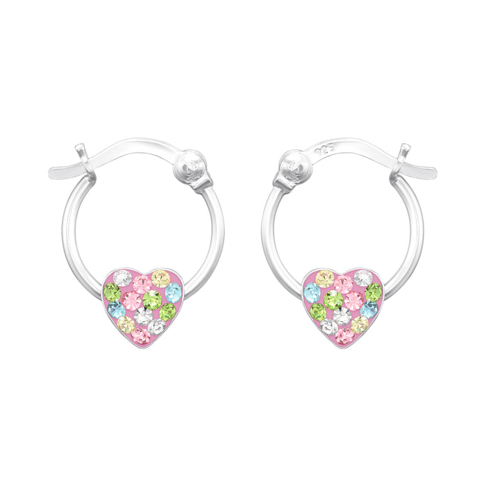 Joy|S - Zilveren hartje oorbellen - oorringen met Franse sluiting - roze hart met multicolor kristal