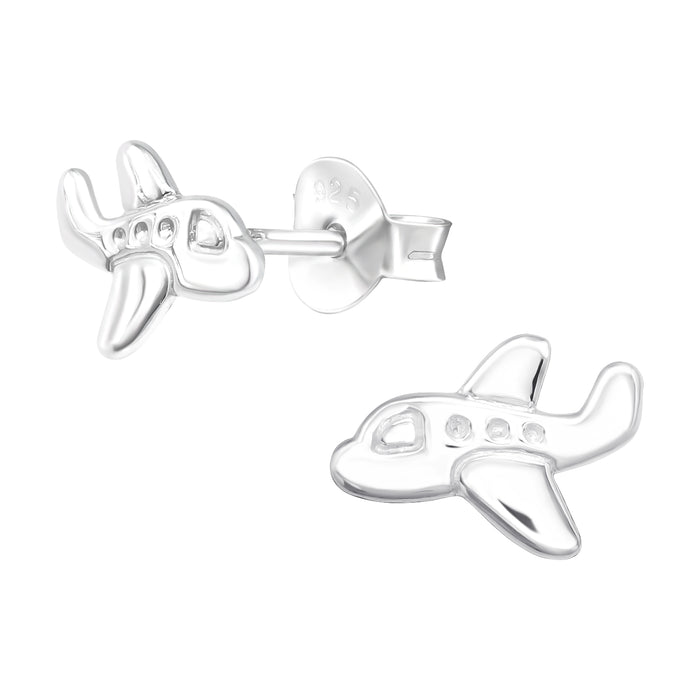 Joy|S - Zilveren vliegtuig oorbellen - 9 x 6 mm - kinderoorbellen