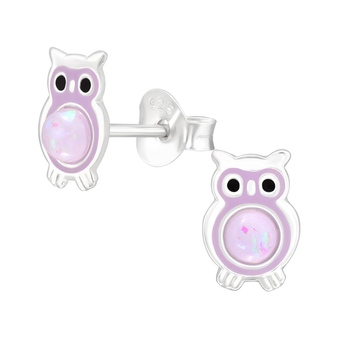 Joy|S - Zilveren uil oorbellen - 7 mm - zilver paars - kinderoorbellen