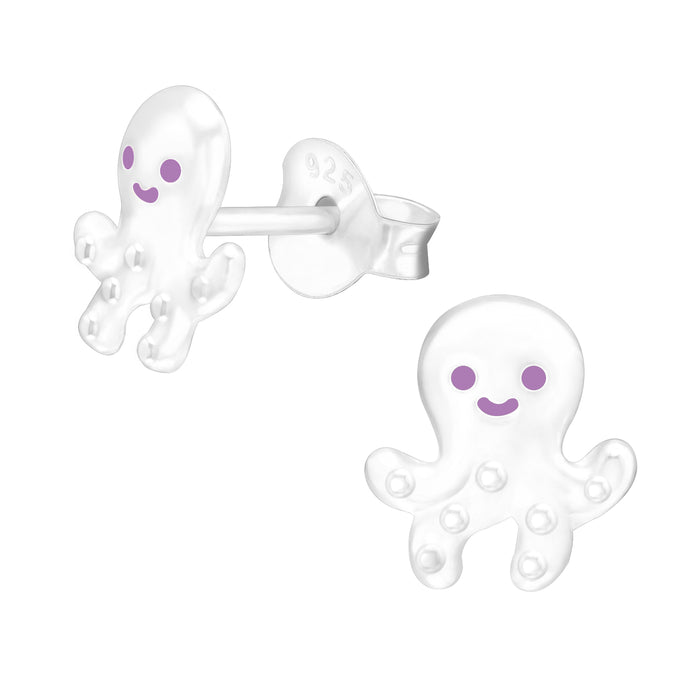 Joy|S - Zilveren octopus oorbellen - 7 x 8 mm - kinderoorbellen