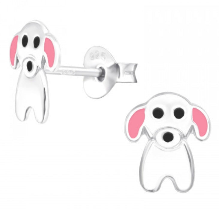 Joy|S - Zilveren hond oorbellen - zilver met roze oortjes - 7 x 9 mm - kinderoorbellen