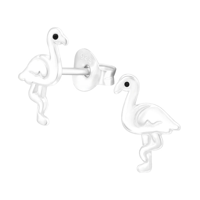 Joy|S - Zilveren Flamingo oorbellen - 8 x 11 mm - zilver - kinderoorbellen