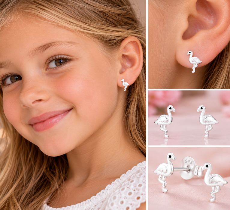Joy|S - Zilveren Flamingo oorbellen - 8 x 11 mm - zilver - kinderoorbellen - sterling zilver 925