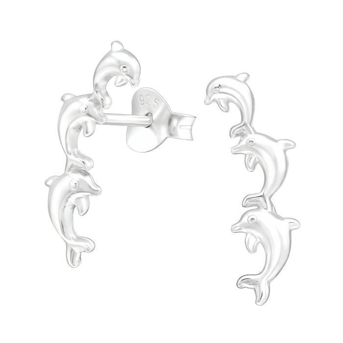 Joy|S - Zilveren dolfijn oorbellen - 6 x 16 mm - 3 dolfijnen - egaal zilver