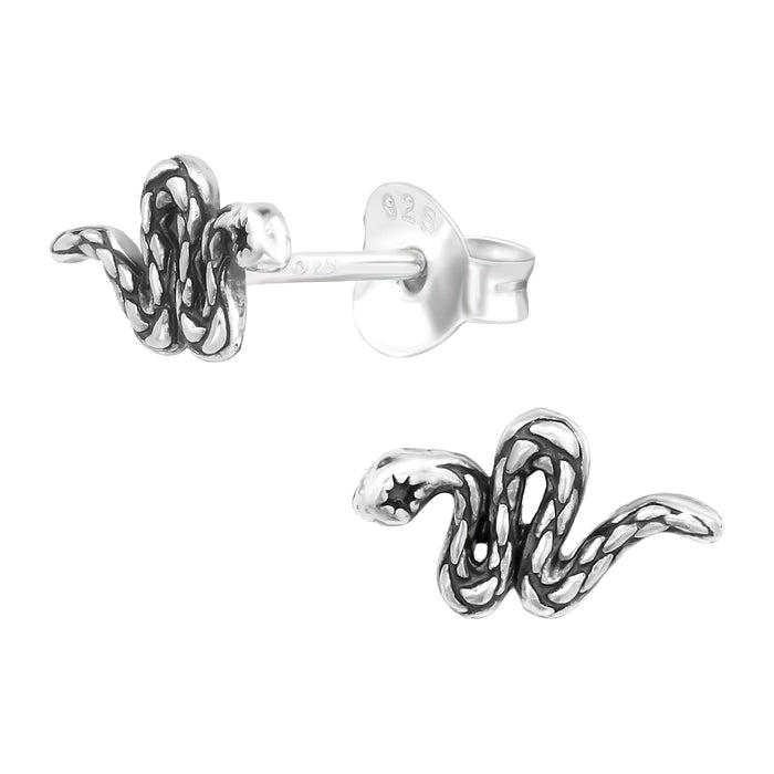 Joy|S - Zilveren slang oorbellen - 9 x 5 mm - geoxideerd - oorknoppen