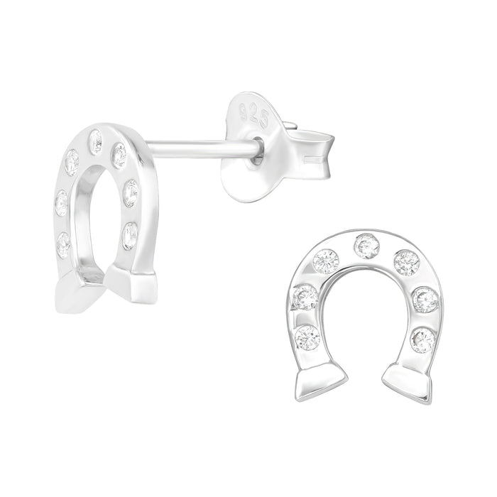 Joy|S - Zilveren hoefijzer oorbellen - massief - zirkonia - 7 x 7.5 mm - oorknoppen