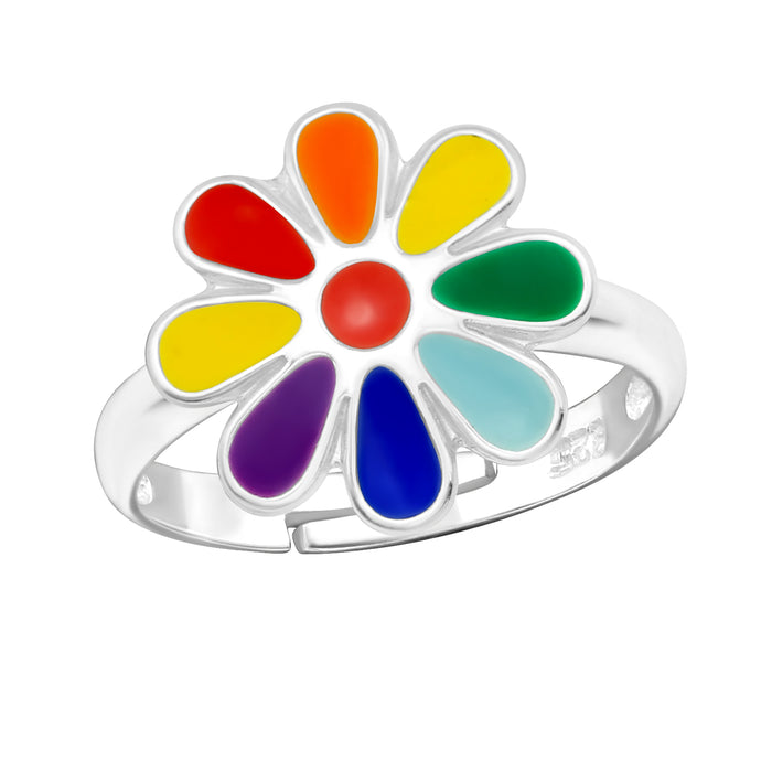 Joy|S - Zilveren bloem ring - verstelbaar - multicolor - voor kinderen