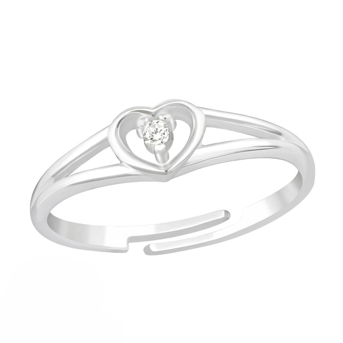 Joy|S - Zilveren hartje ring - verstelbaar - zilver - kristal - voor kinderen