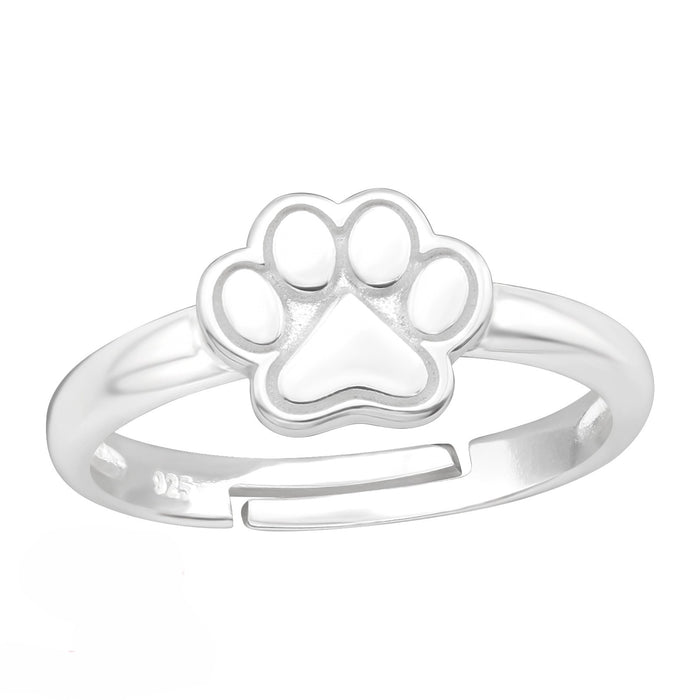 Joy|S - Zilveren kat hond dierenpoot ring - verstelbaar - zilver - poot afdruk - voor kinderen