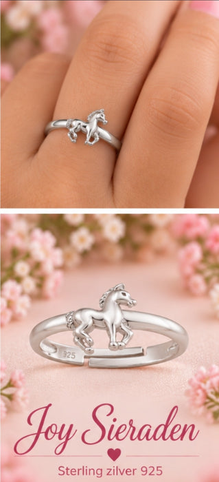 Joy|S - Zilveren paard ring - verstelbaar - zilver - voor kinderen