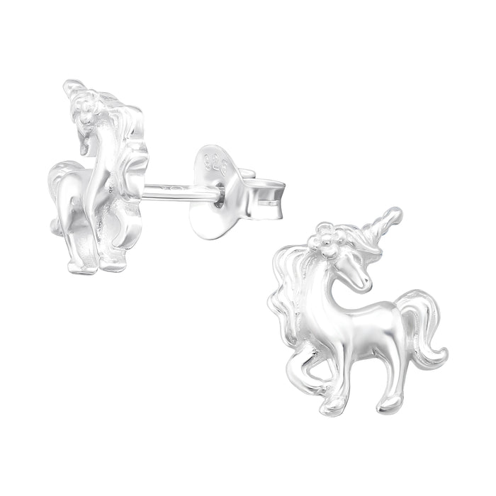 Joy|S - Zilveren eenhoorn oorbellen - 8 x 10 mm - elegante unicorn - massief