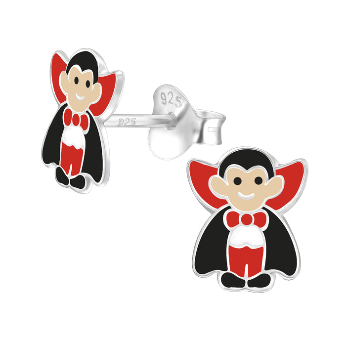 Joy|S - Zilveren vampier oorbellen - 7 mm x 8.5 mm - dracula halloween kinderoorbellen