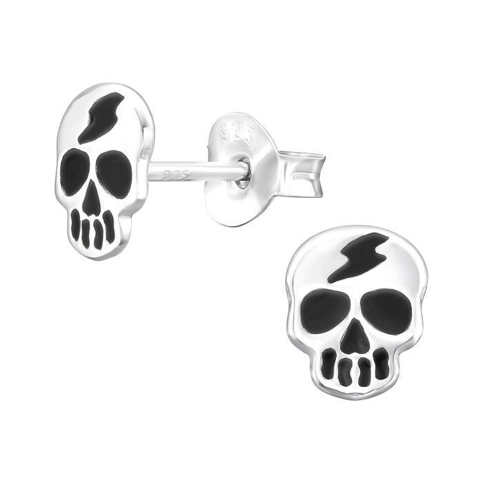 Joy|S - Zilveren skull schedel oorbellen - 6 x 7 mm - doodskop oorknoppen - kinderoorbellen