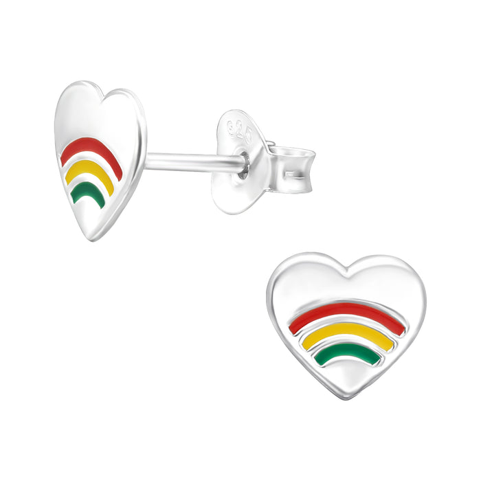 Joy|S - Zilveren hartje oorbellen - 7 mm - hart met regenboog - kinderoorbellen