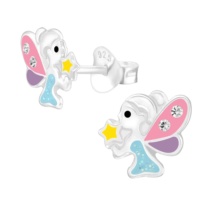 Joy|S - Zilveren engel oorbellen - engeltje - 9 x 8 mm - kristal - kinderoorbellen ( kerst )