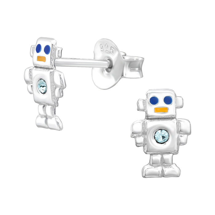 Joy|S - Zilveren robot oorbellen - 5 x 8 mm - kinderoorbellen