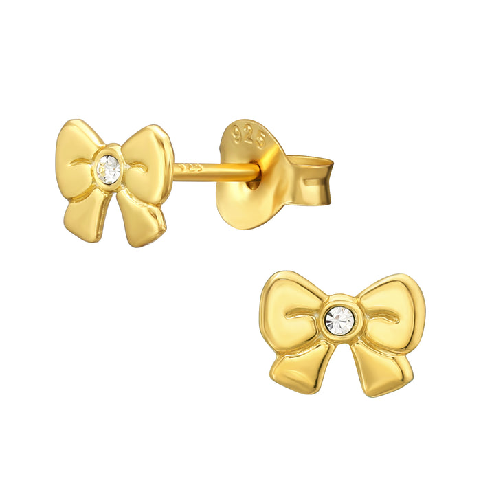 Joy|S - Zilveren strikje oorbellen - 7 x 5 mm - kristal - goudplating - kinderoorbellen