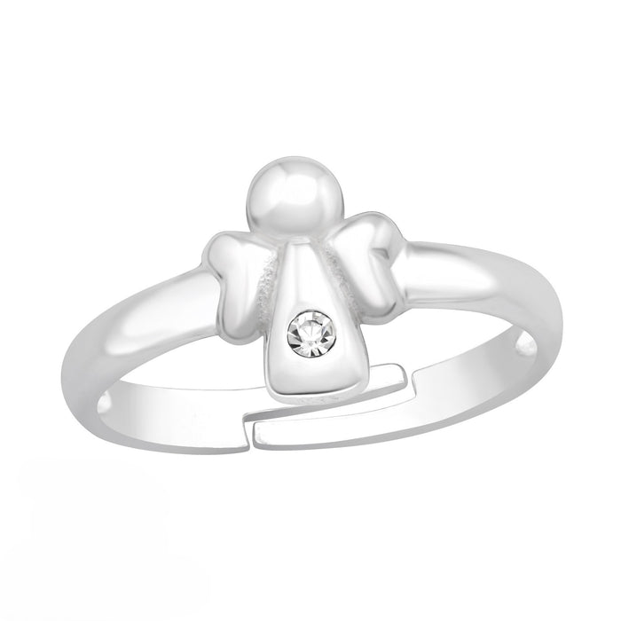 Joy|S - Zilveren engel ring - verstelbaar - zilver - kristal - voor kinderen
