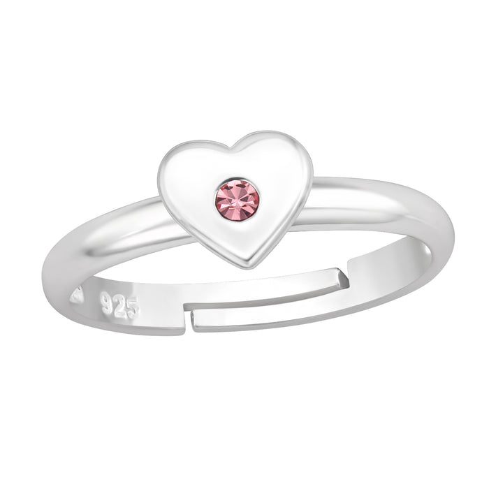 Joy|S - Zilveren hartje ring - verstelbaar - zilver - roze kristal - voor kinderen