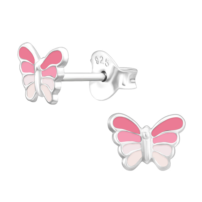 Joy|S - Zilveren vlinder oorbellen - 7 x 6 mm - roze - kinderoorbellen