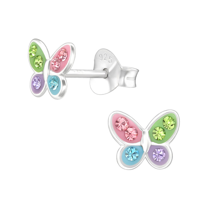 Joy|S - Zilveren vlinder oorbellen - 7 x 5.5 mm - kristal - kinderoorbellen