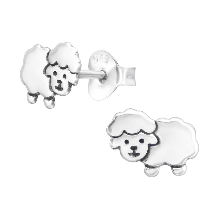 Joy|S - Zilveren schaap oorbellen - 8.5 x 5.5 mm - zilver - kinderoorbellen