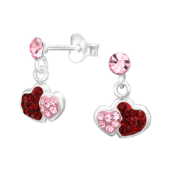 Joy|S - Zilveren hartje oorbellen - hartjes bedel oorknoppen - rood roze kristal