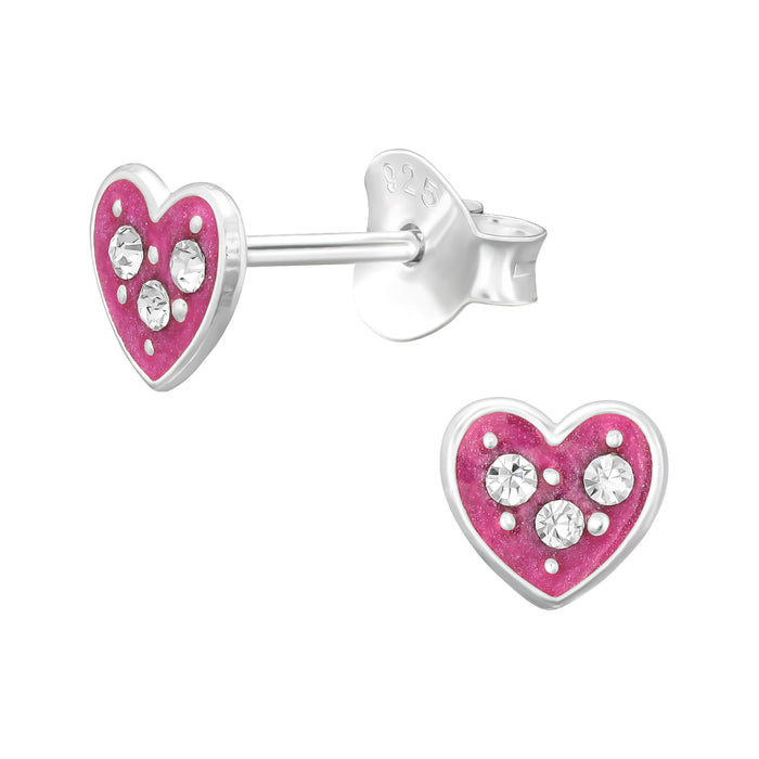 Joy|S - Zilveren petit hartje oorbellen - 5 mm - roze - kristal - kinderoorbellen